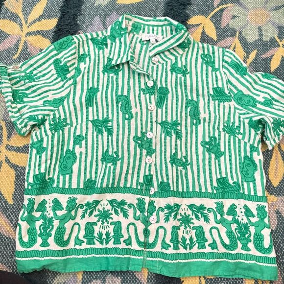 Calypso St. Barth linen blend short sleeve button up resort Mediterranean Large - Picture 5 of 8